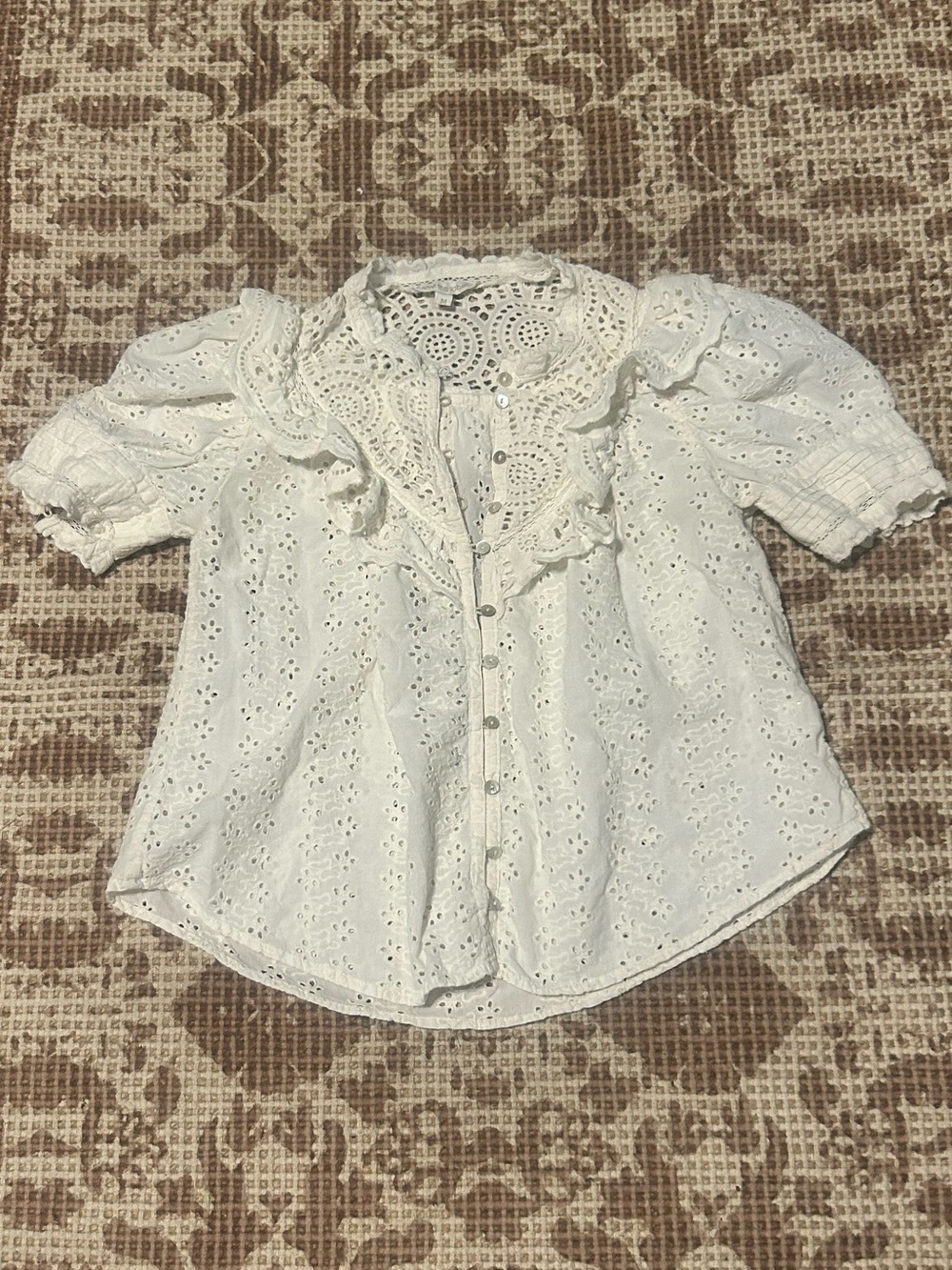 Love the Label Lace-Trim White Eyelet Ruffle Cotton Blouse